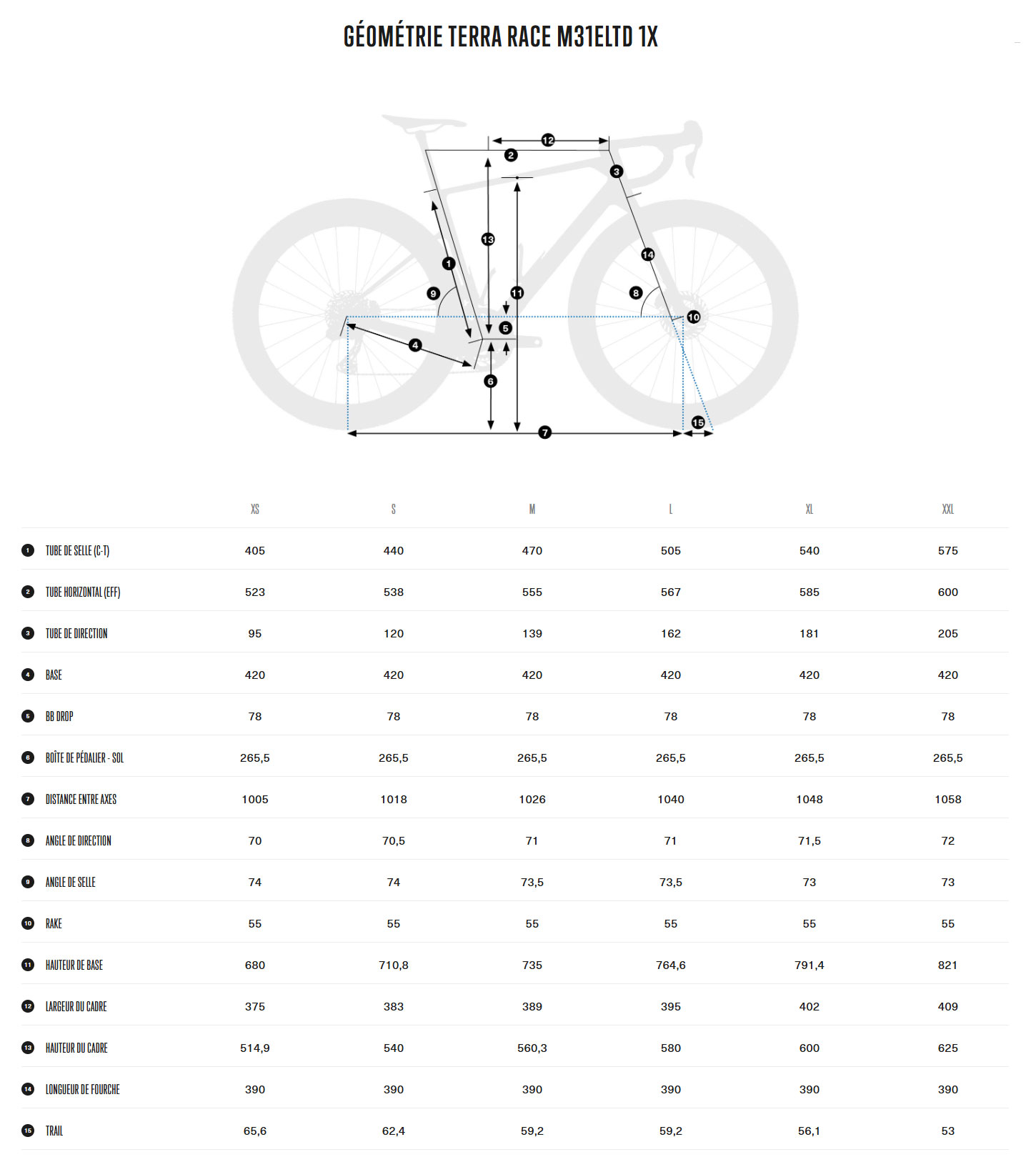Guide de taille du vélo Terra RACE M31eLTD 1X année 2025